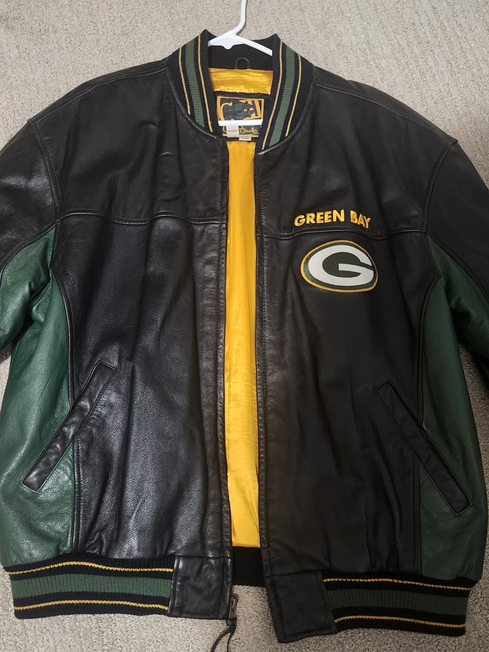 NFL Green Bay Leather Bomber Jacket - Black/Green/Gold